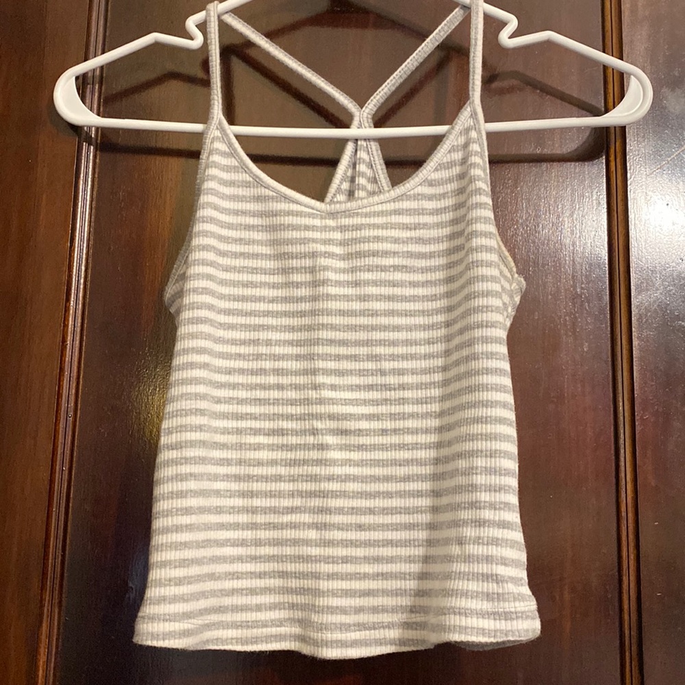 Gray & white striped tank top